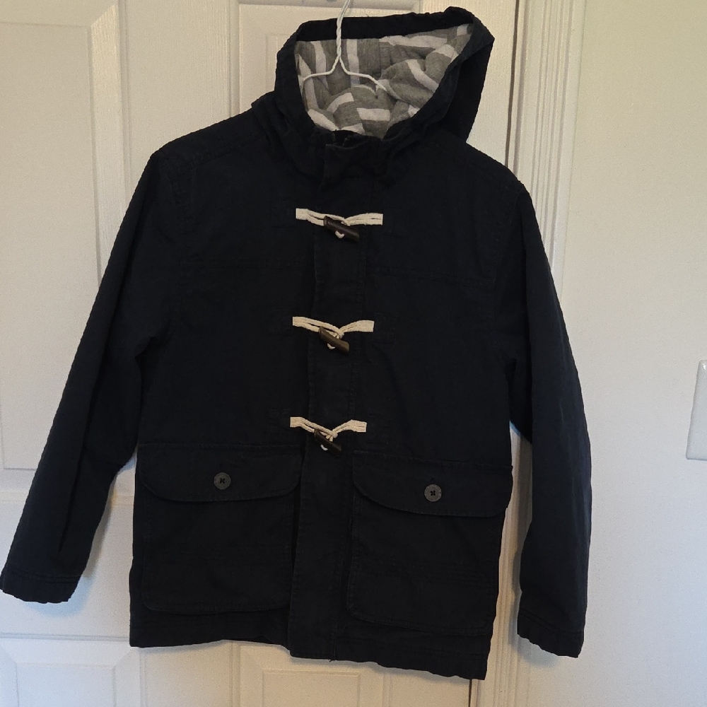 Old Navy Hooded Jacket with Wood Buttons and Zipper - color Navy